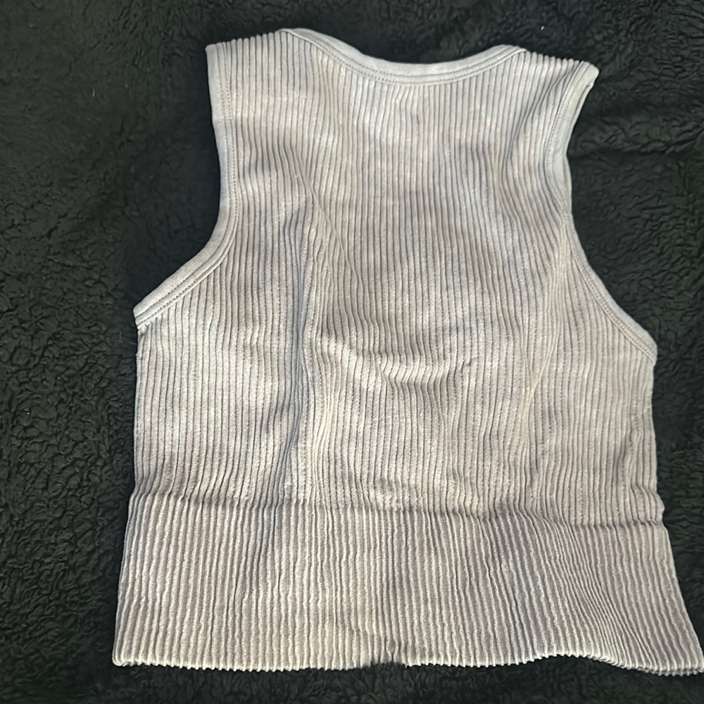 Gray Ribbed Sleeveless Tank Top